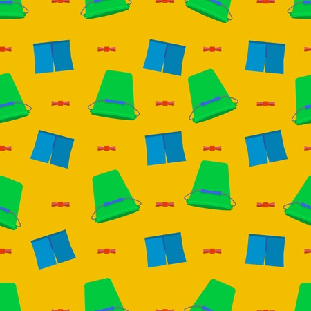 Seamless vector pattern with colored flat objects for pouring cold water on yellow background.のイラスト素材