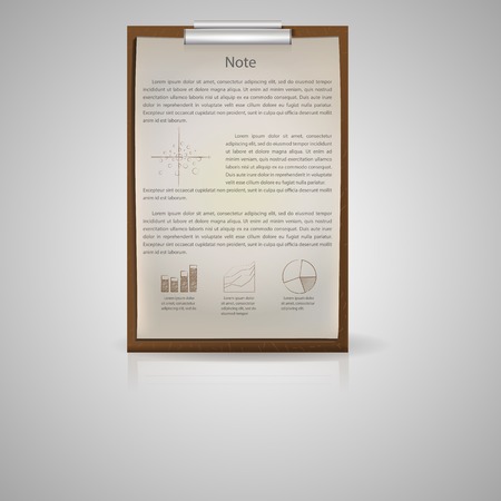 Single icon for brown notepad with sample text and graphs for economic on gray background.のイラスト素材