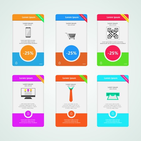 Flat collection of modern banners, cards, paper designs, website layouts, with different user interface elements.のイラスト素材