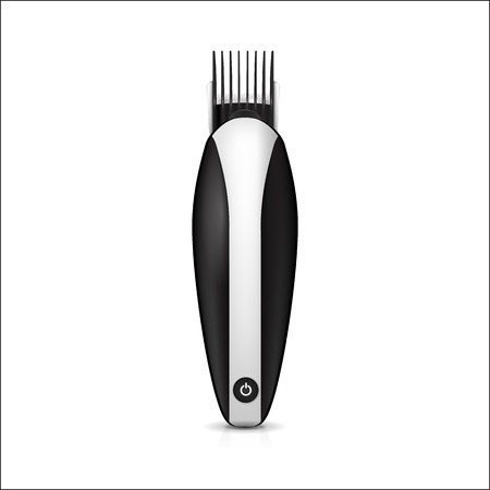 Modern black electric clipper with white stripe and black on-off button. Isolated illustration on white background.のイラスト素材