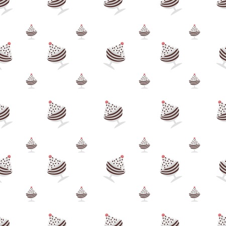 Seamless vector pattern with ice cream dessert with chocolate and berry in cup in pastel colors on white background.のイラスト素材
