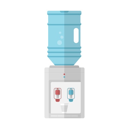 Gray water cooler with blue full bottle and cup. Flat vector icon on white background.のイラスト素材