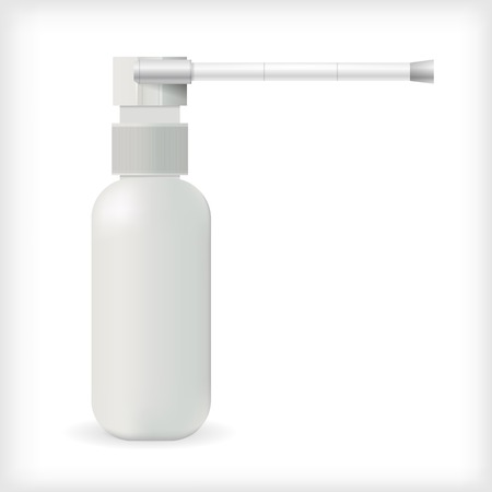 Gray throat spray aerosol medication blank bottle. Isolated vector illustration on white background.のイラスト素材