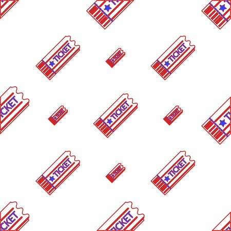 Seamless vector pattern with contour sport or some other ticket in red and blue colors on white background.のイラスト素材