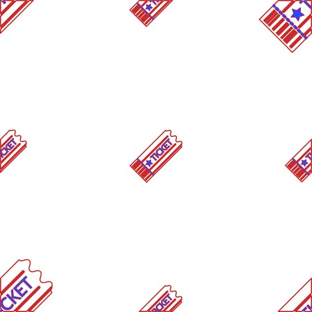 Seamless vector pattern with contour sport or some other ticket in red and blue colors on white background.のイラスト素材