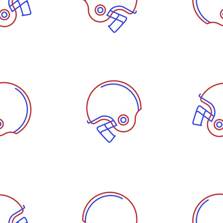 Seamless vector pattern with contour American football helmet in red and blue colors on white background.のイラスト素材