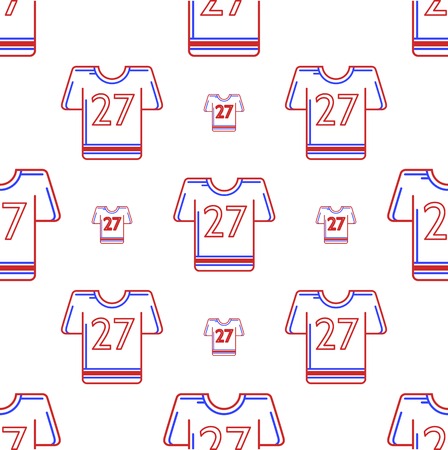 Seamless vector pattern for American football uniform with number 27 in red and blue colors on white background.のイラスト素材