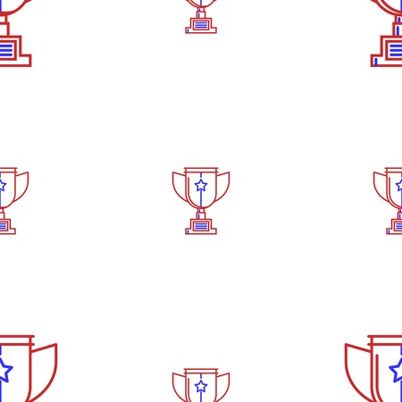 Seamless vector pattern for trophy cup with star in red and blue colors on white background.のイラスト素材