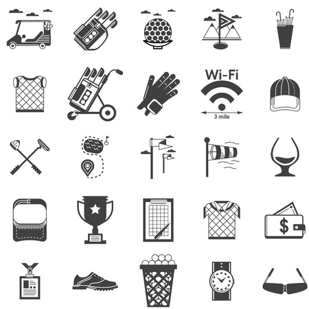 Black silhouette vector icons set for golf on white background.のイラスト素材