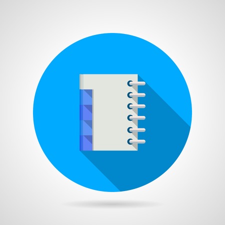 Blue round vector icon with white diary notebook with blue bookmark on gray background. Flat design with shadow.のイラスト素材