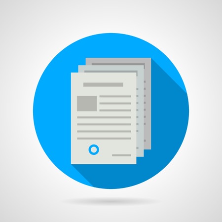 Blue colored round vector icon with document or exam paper on gray background. Flat design with shadow.のイラスト素材