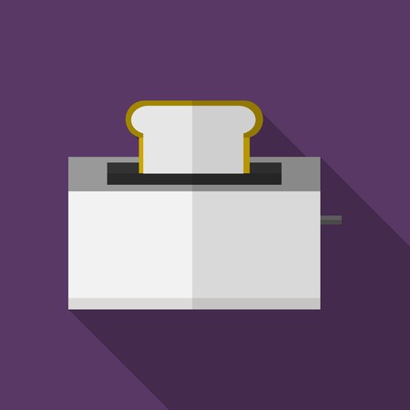 Flat icon with gray steel modern toaster with bread on purple backgroundのイラスト素材