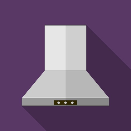 Flat vector icon for gray steel kitchen hood extractor a front view on purple background. Long shadow design.のイラスト素材