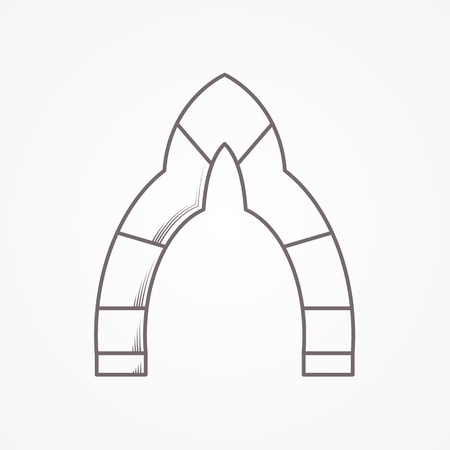 Flat line vintage design vector icon for brick entrance lancet trefoil arch on gray background.のイラスト素材