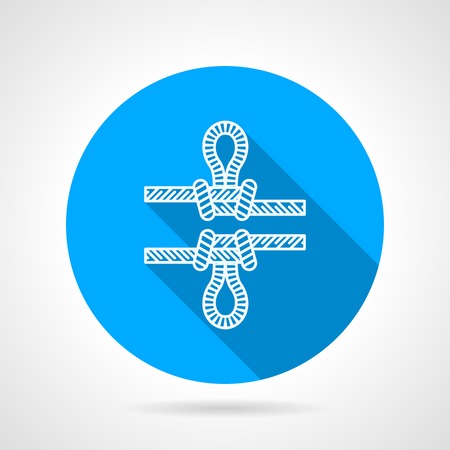 Flat line round blue icon with white two contour ropes with knots on gray background. Long shadow designのイラスト素材