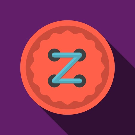 Flat color icon for red clothing button with blue thread on purple background.のイラスト素材