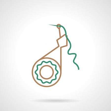 Flat line brown and green color vector icon for for sewing tool for thread a needle on gwhite background.のイラスト素材
