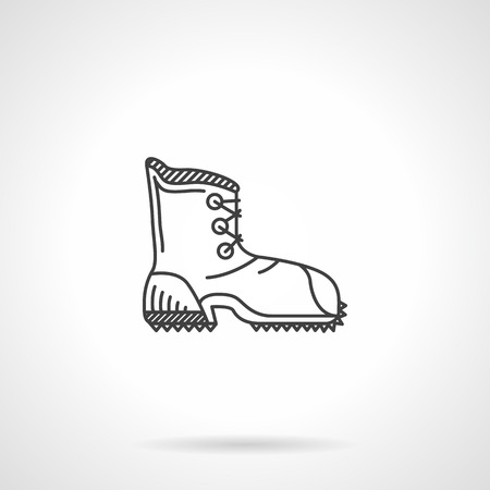 Flat black line vector icon for contour shoe for hike on white background.のイラスト素材