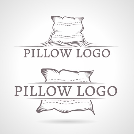 Design elements with gray vintage line style pillow. Two vector illustrations  for some business or website on gray background.のイラスト素材