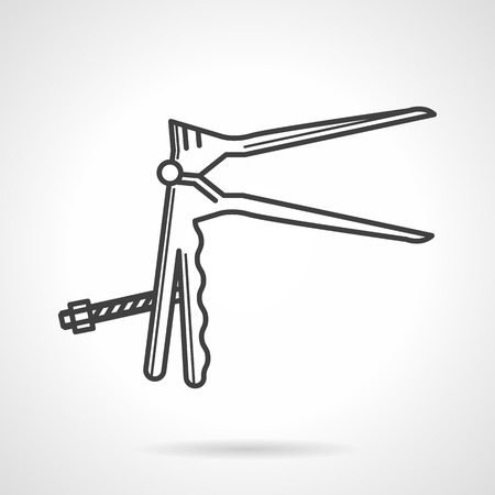 Black flat line vector icon for gynecologic speculum on gray background.のイラスト素材