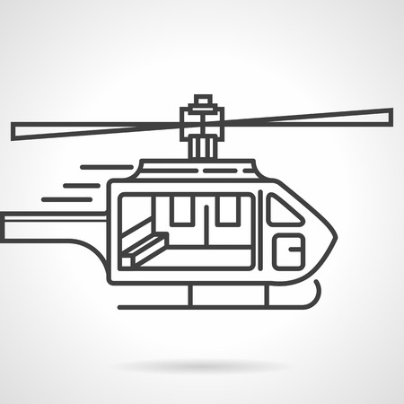 Single black flat line icon for emergency helicopter on white background.のイラスト素材