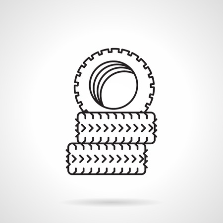 Black flat line vector icon for set of tires for auto service or some sport on white background.のイラスト素材