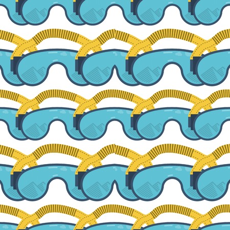Seamless vector pattern for extreme sport with flat color blue ski goggles on white background.のイラスト素材