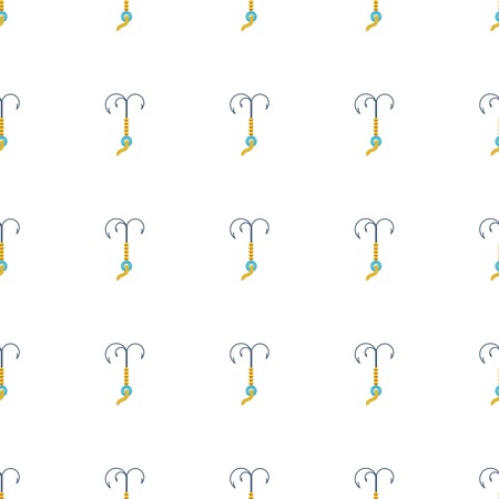 Seamless vector pattern for flat color climbing grappling hook with three sharpes and with rope on white background.のイラスト素材