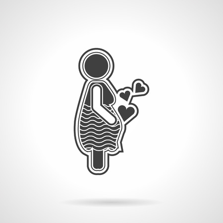 Abstract black flat vector icon for pregnant woman a side view on white background.のイラスト素材