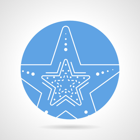 Blue round flat vector icon with white line five fingers starfish on gray background.のイラスト素材