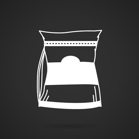 White silhouette vector icon for glutamine supplement pack for sport nutrition on black background.のイラスト素材