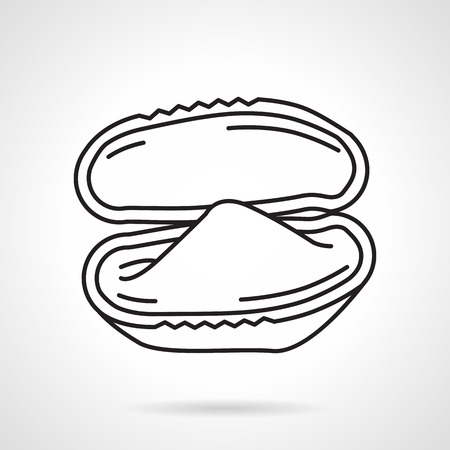Black flat line vector icon for opened oyster on white background. Seafood menu.のイラスト素材