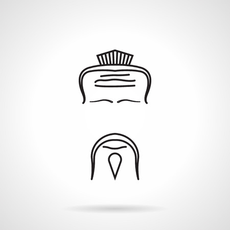 Abstract black line vector icon for face features of ethnic japanese chef for sushi-bar on white background.のイラスト素材