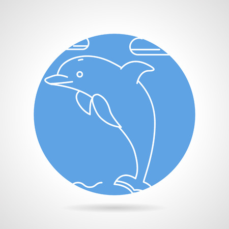 Blue round vector icon with white line jump dolphin on gray background.のイラスト素材