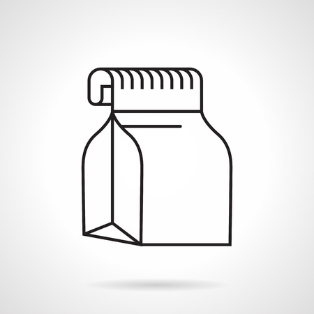 Black flat line icon for blank paper bag for lunch or products on white background.のイラスト素材