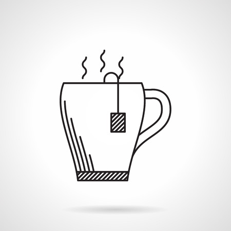 Black flat line vector icon for tea cup with steam and tea bag on white background.のイラスト素材
