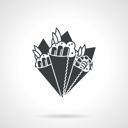 Single black silhouette vector icon for portion or set of three temaki sushi on white backgroundのイラスト素材