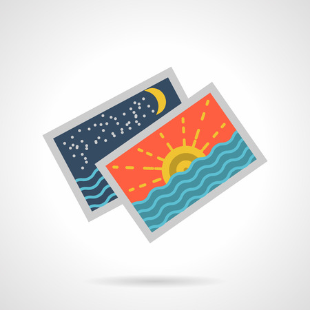 Flat color design icon for photos or cards with sunset and night seascapes on white background.のイラスト素材
