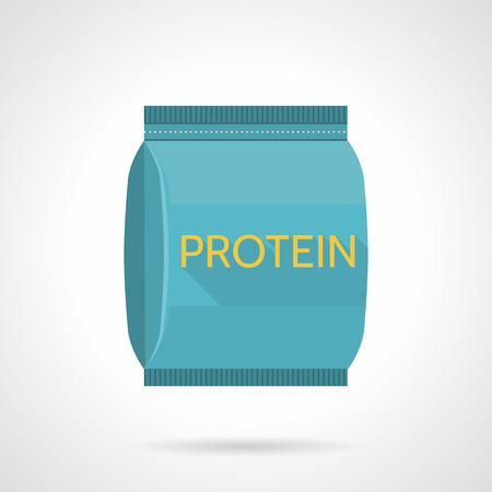 Flat color design vector icon for blue pack of meal replacement with yellow word Protein on white background.のイラスト素材
