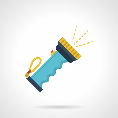 Flat color design vector icon for pocket blue flashlight with yellow elements on white background.のイラスト素材