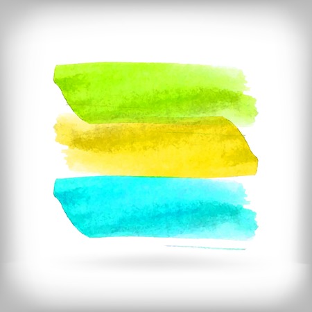 Watercolor vector illustration of green, yellow and blue banner brush strokes on white background.のイラスト素材