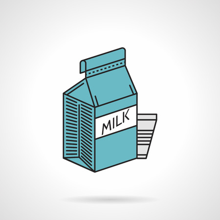 Flat color design vector icon for milk in blue cardboard pack and glass on white background.のイラスト素材