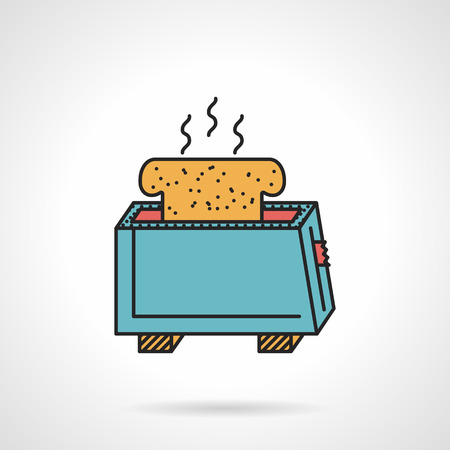 Flat color design vector icon for blue toaster with hot slice of bread on white background.のイラスト素材