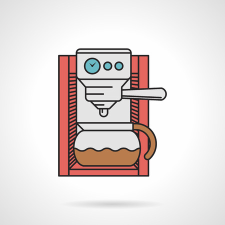 Flat color design vector icon for red coffee machine with coffee pot on white background.のイラスト素材