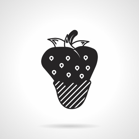 Black silhouette vector icon for strawberry in chocolate glaze on white background.のイラスト素材