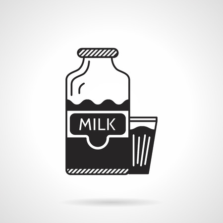 Black vector icon for bottle of milk and glass for healthy breakfast on white background.のイラスト素材