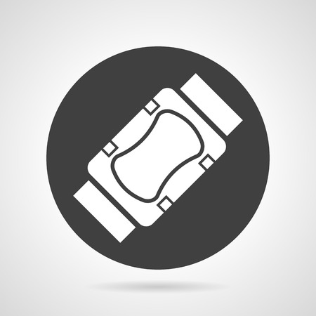 Flat black round vector icon with white silhouette knee or elbow protection on gray background.のイラスト素材