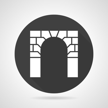 Flat black round vector icon with white silhouette brick arch on gray background.のイラスト素材