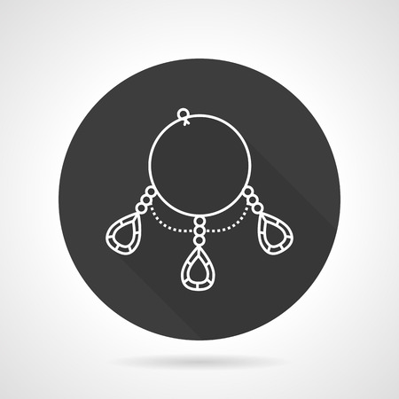 Flat black round vector icon with white line ring bracelet with pendants on gray background.のイラスト素材