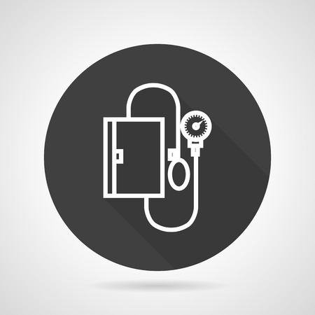 Flat black round vector icon with white silhouette blood pressure measuring device on gray background.のイラスト素材